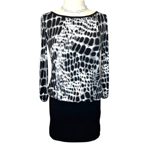 Nicole by Nicole Miller Leopard Print Double Split Sleeve Blouson Jersey Dress M - Picture 7 of 7